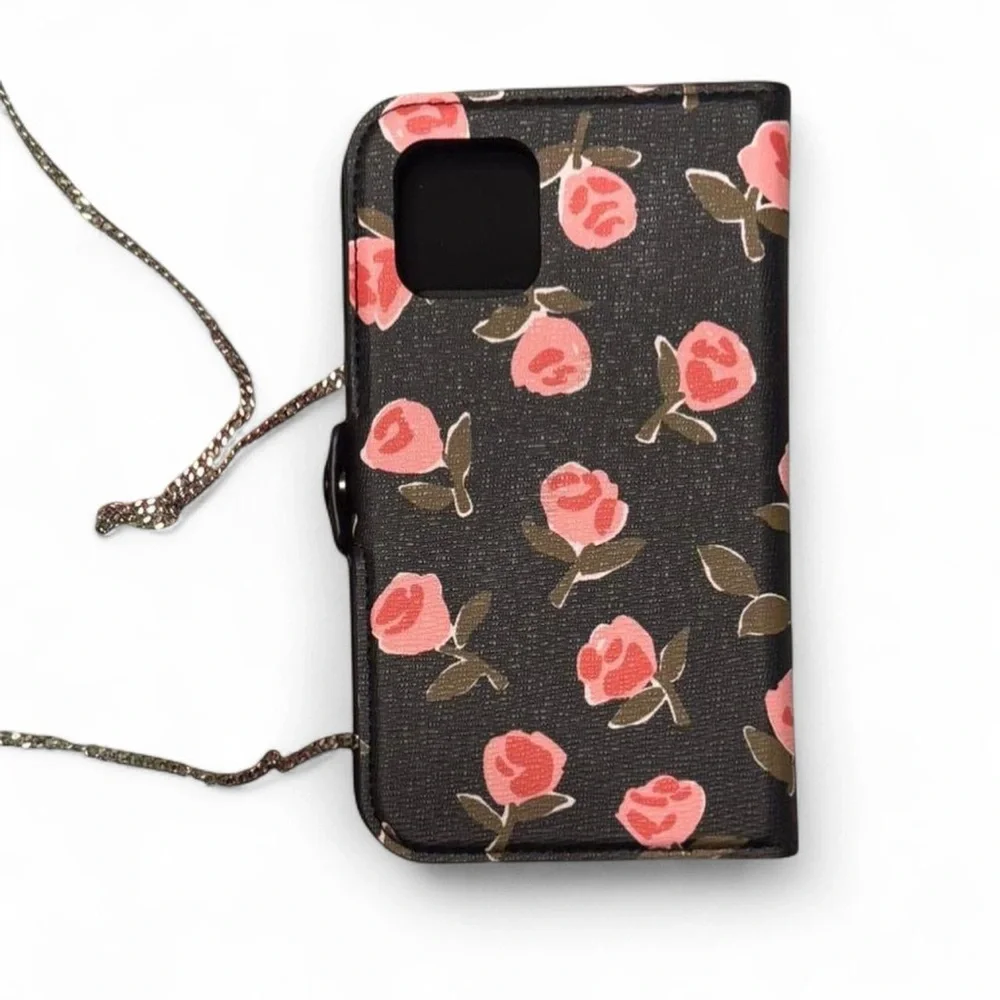 kate spade Black Floral Crossbody Phone Wallet with Pink Roses